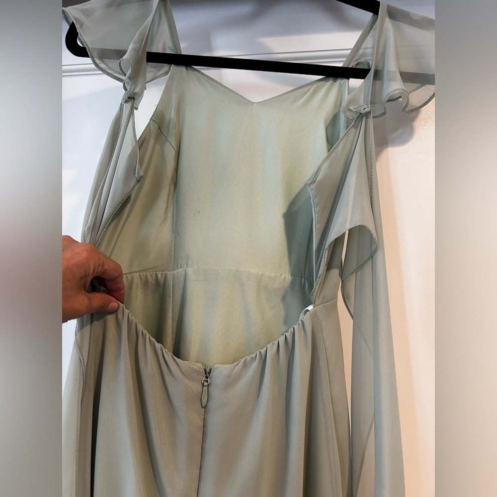 Azazie Sage Green Elegant Evening Gown with Tie Back in Teen Size 12 - Picture 4 of 13
